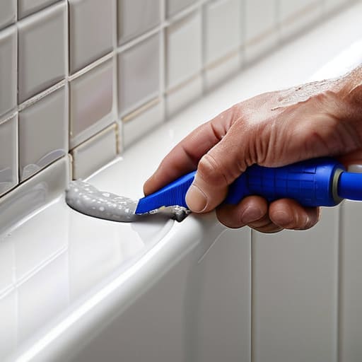 Applying caulk at The Finish Line.