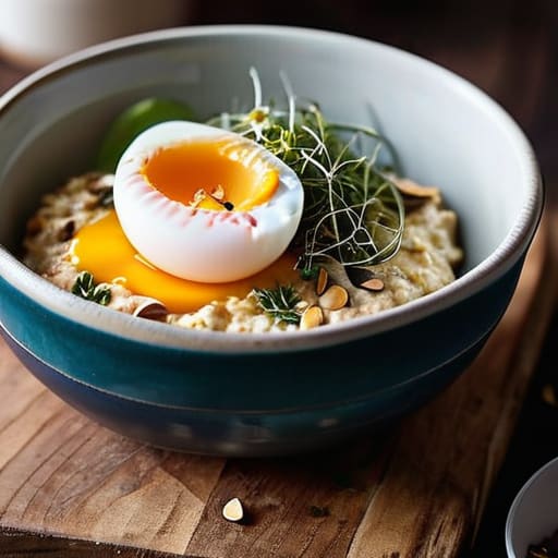 Delicious savory overnight oats breakfast bowl.